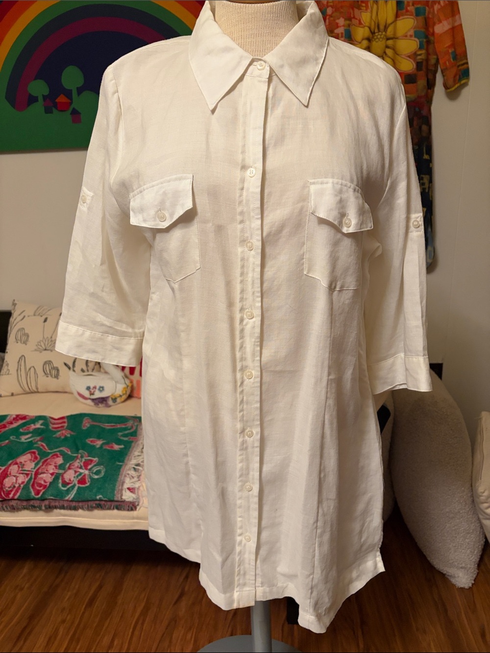 Apt. 9 White Linen Casual Button-Down Shirt